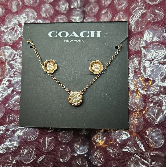 Coach Open Circle Necklace & Tea Rose Stud Earrings Set - Picture 15 of 15